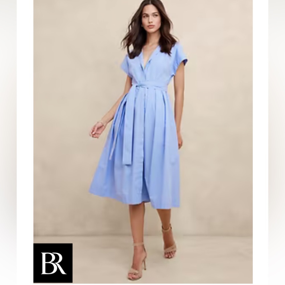 CLOSET CLOSING | Banana Republic NWT Poplin Tie-Waist Midi Dress Passion Flower